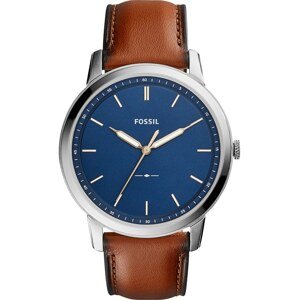 FOSSIL Analógové hodinky 'The Minimalist 3H'  tmavomodrá / hnedá / strieborná