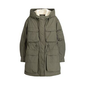 Bershka Prechodná parka  kaki / biela ako vlna