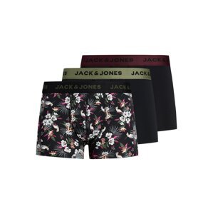 JACK & JONES Boxerky 'JACFlower'  zelená / vínovo červená / čierna / biela