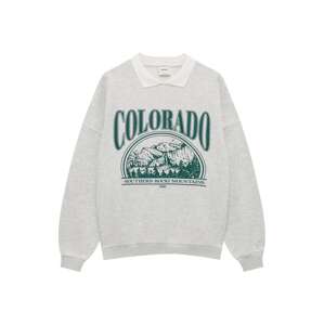 Pull&Bear Mikina  sivá melírovaná / smaragdová / biela