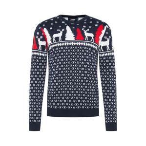 Denim Project Sveter 'X-MAS DEER'  námornícka modrá / červená / biela