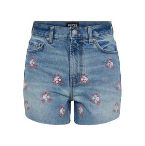 PIECES Džínsy  modrá denim / koralová / biela