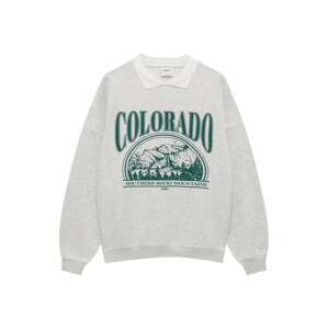 Pull&Bear Mikina  sivá melírovaná / smaragdová / biela