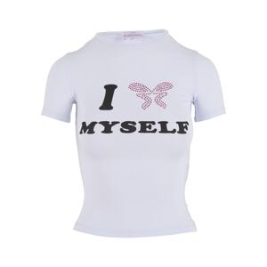 Felicious Tričko 'Love Yourself'  eozín / čierna / šedobiela