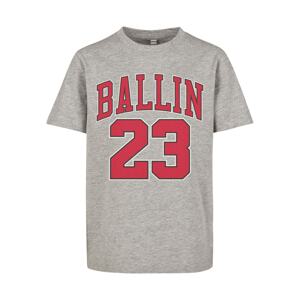 Mister Tee Tričko 'Ballin 23'  sivá melírovaná / červená / čierna / biela