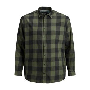 Jack & Jones Plus Košeľa 'JJEGINGHAM'  sivá / tmavozelená