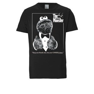 LOGOSHIRT Tričko 'Sesamstrasse - Krümelmonster Pate'  čierna / biela