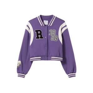 Bershka Prechodná bunda  fialová / čierna / biela