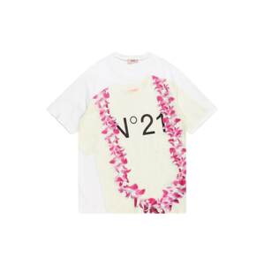 N°21 Tričko  pastelovo žltá / fuksia / čierna / biela