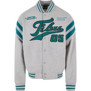 FUBU Tepláková bunda 'Varsity'  sivá melírovaná / petrolejová / smaragdová / čierna